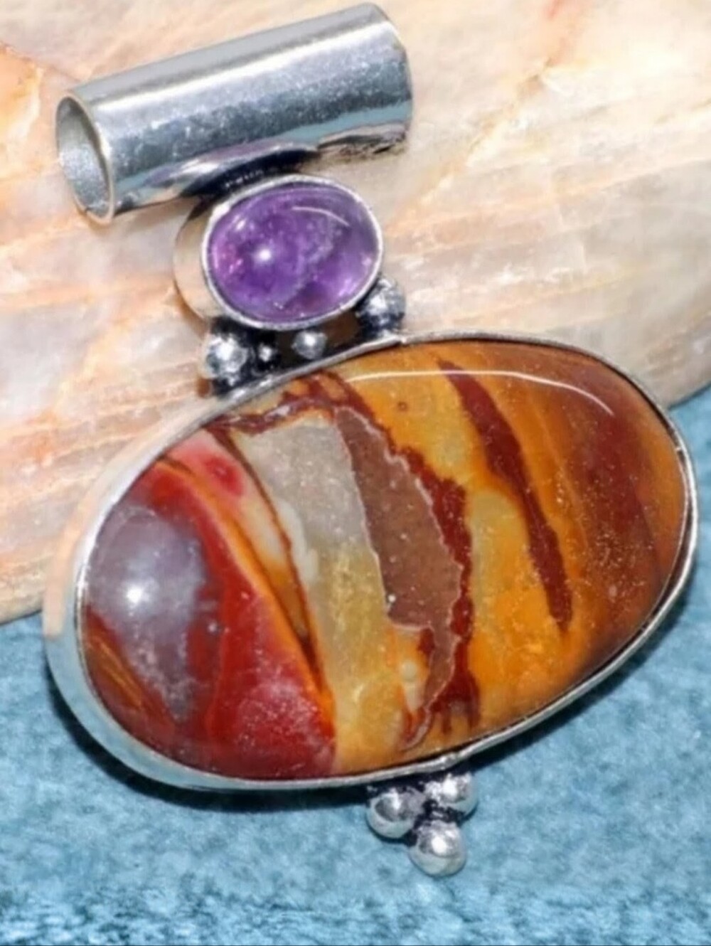 Australian Mookaite Jasper, Amethyst Gemstone 925 Sterling Silver Necklace